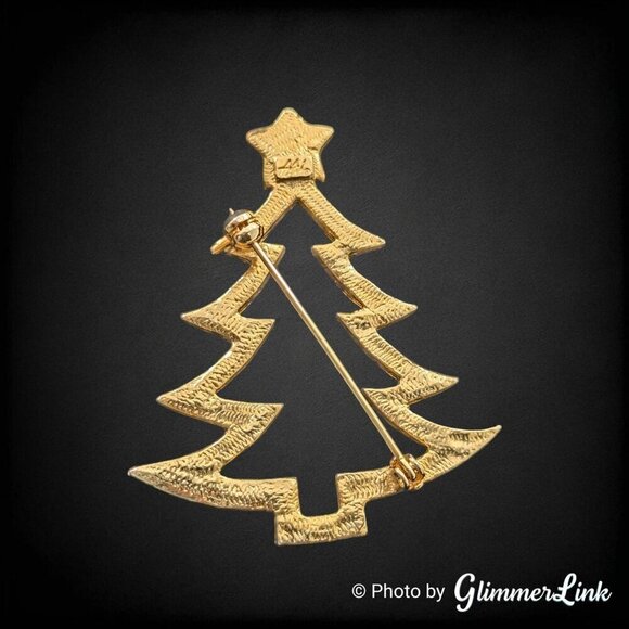 Vintage AAI Openwork Enamel Holiday Christmas Tree Unisex Gold Tone Brooch - Picture 5 of 7